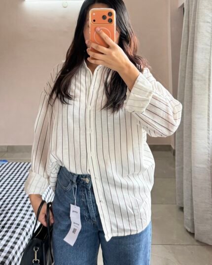 Linen stripe shirt over size fit.