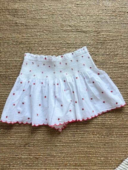 Strawberry printed smoked high waisted shorts