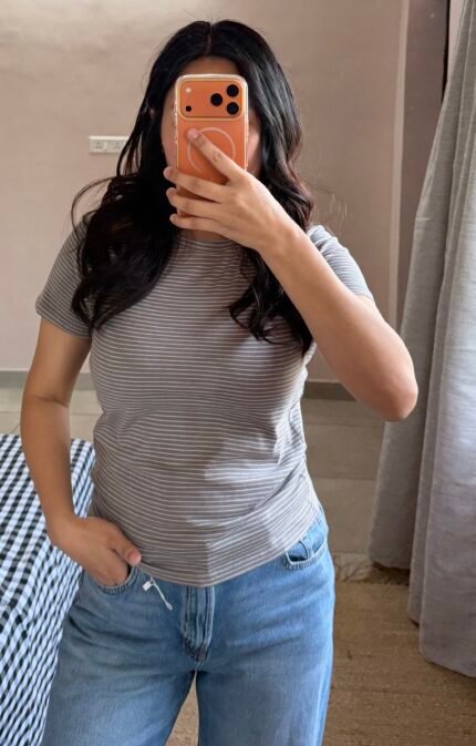 Stripe long half sleeve top