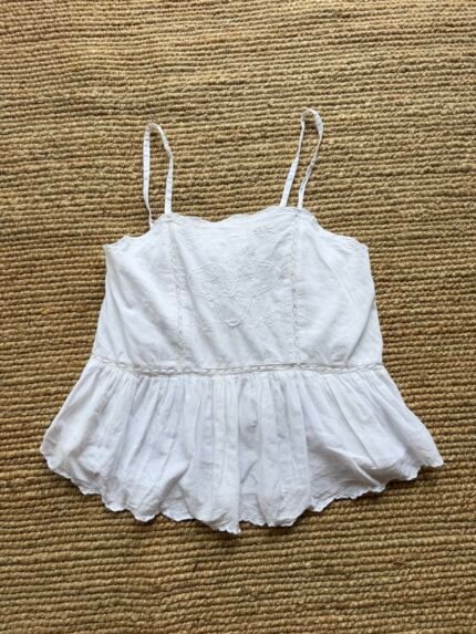White floral embroidered sleeveless top