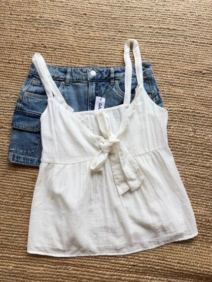 White self tie sleeveless top