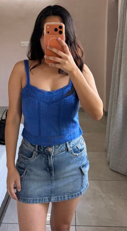 Blue lace design sleeveless top