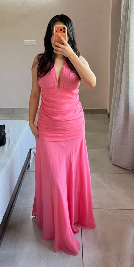Pink halter neck long dress